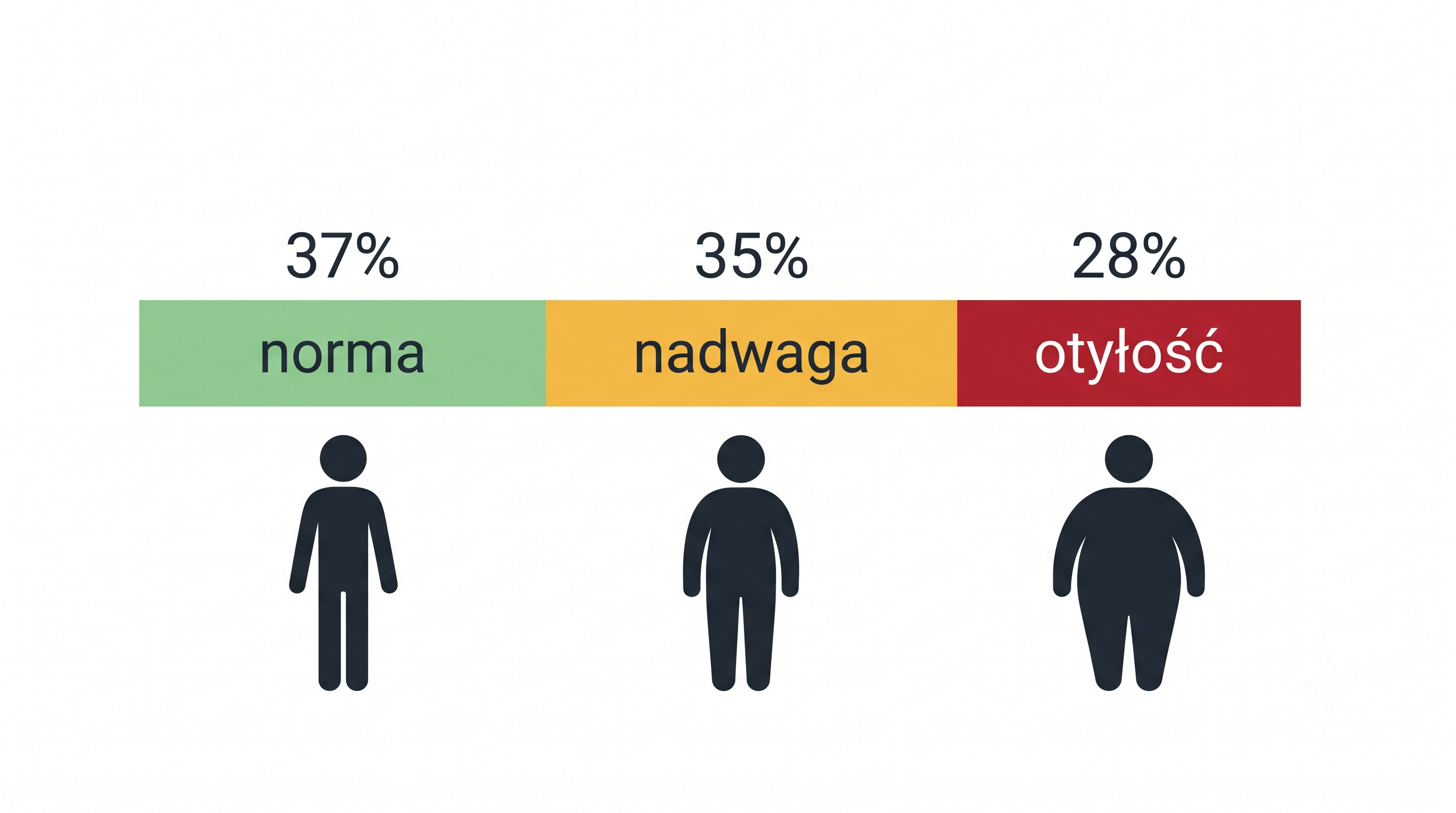 Infografika BMI Polaków: 37% norma, 35% nadwaga, 28% otyłość