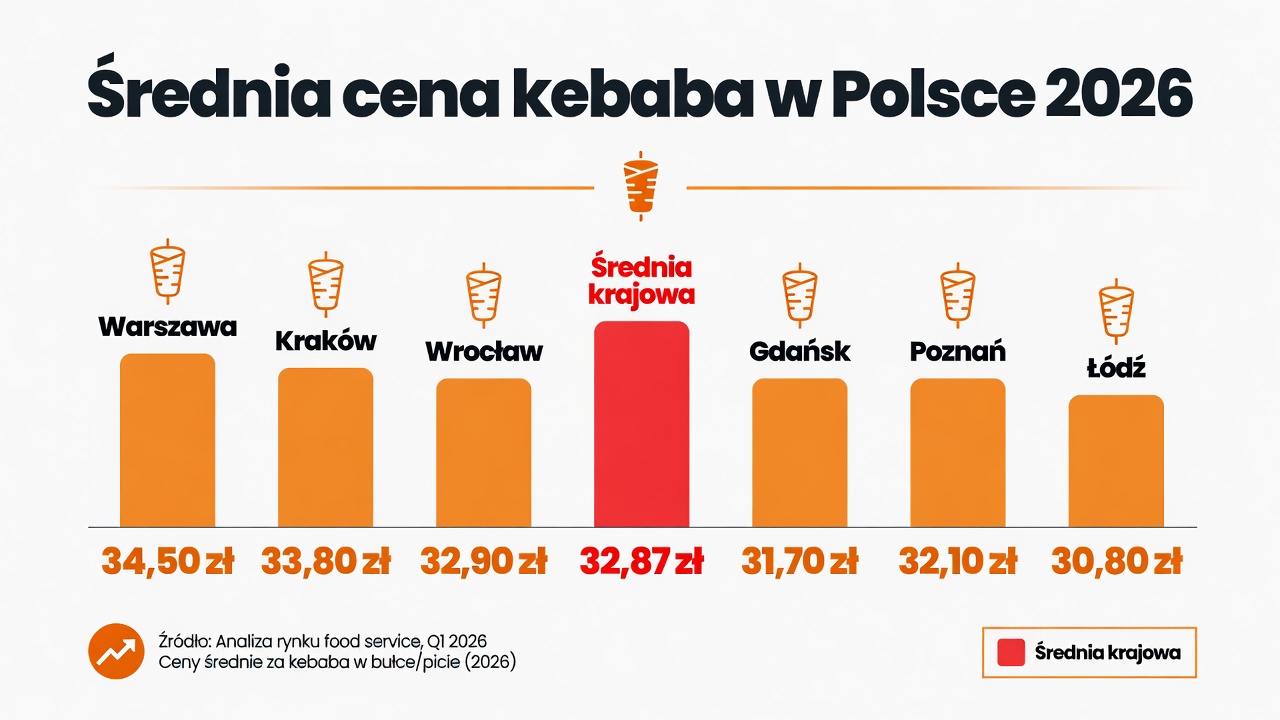 Średnie ceny kebabów w miastach Polski 2026 – infografika