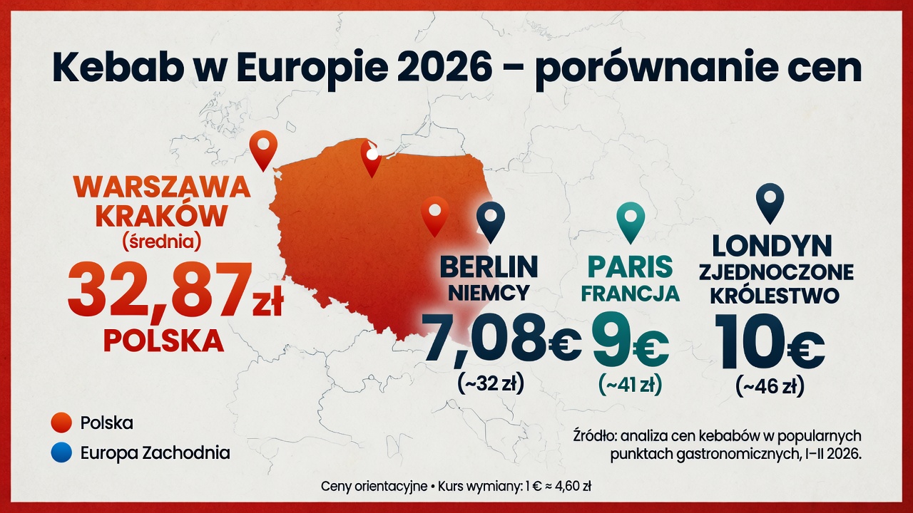 Porównanie cen kebabów Polska vs Europa 2026 – Berlin, Paryż, Londyn